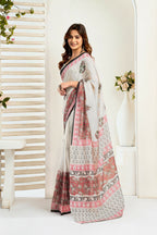 Vastranavya Green Digital Printed Linen Ready To Wear Designer Saree with Unstitched Blouse | Grocsy