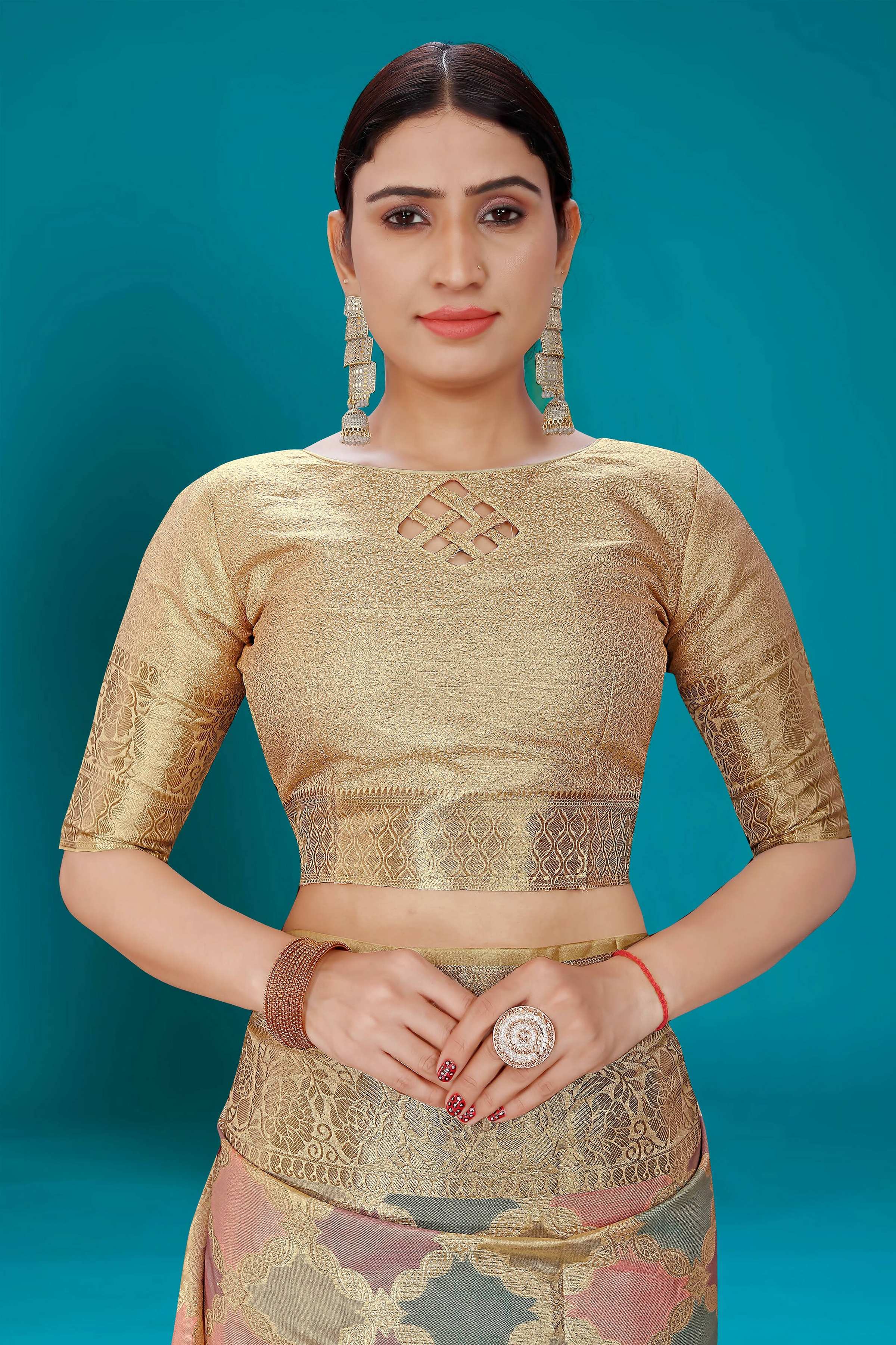 Beige Soft Organza Woven Design Saree with Unstitched Blouse Piece - Zaara | Grocsy