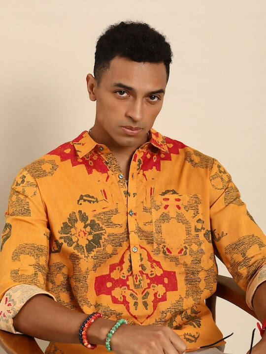 Mustard Men Pure Cotton Relaxed Opaque Printed Casual Resort Shirt - Mahotsav | Grocsy