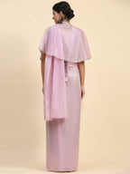 Light Lavendar Satin Solid Ready to wear Saree with stitched Blouse - Vanita | Grocsy