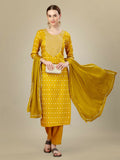 Jyoti Fashion Women's Golden Silk Blend Embroidery & Sequence work Kurta with Trouser & Dupatta | Grocsy