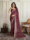 Ai Fashion Wine Georgette Rajwadi Bandhani Print Party Wear Saree | Grocsy