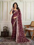 Ai Fashion Wine Georgette Rajwadi Bandhani Print Party Wear Saree | Grocsy
