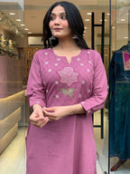 The52 Peach Women's Gorgeous Embroidered Cotton Fabric Straight Kurta Pant with Dupatta Set | Grocsy