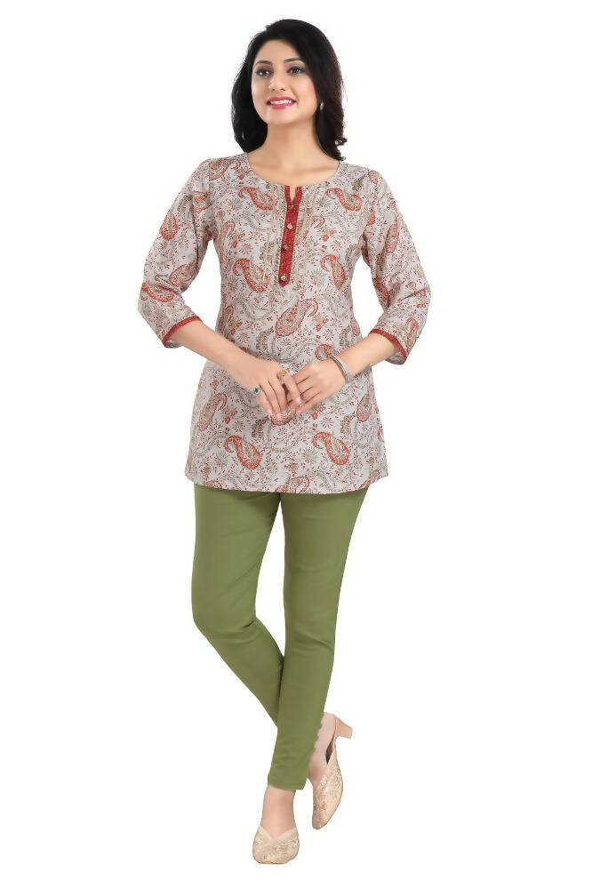 Snehal Creations Charming Cream Rayon Short Kurti Tunic Top | Grocsy