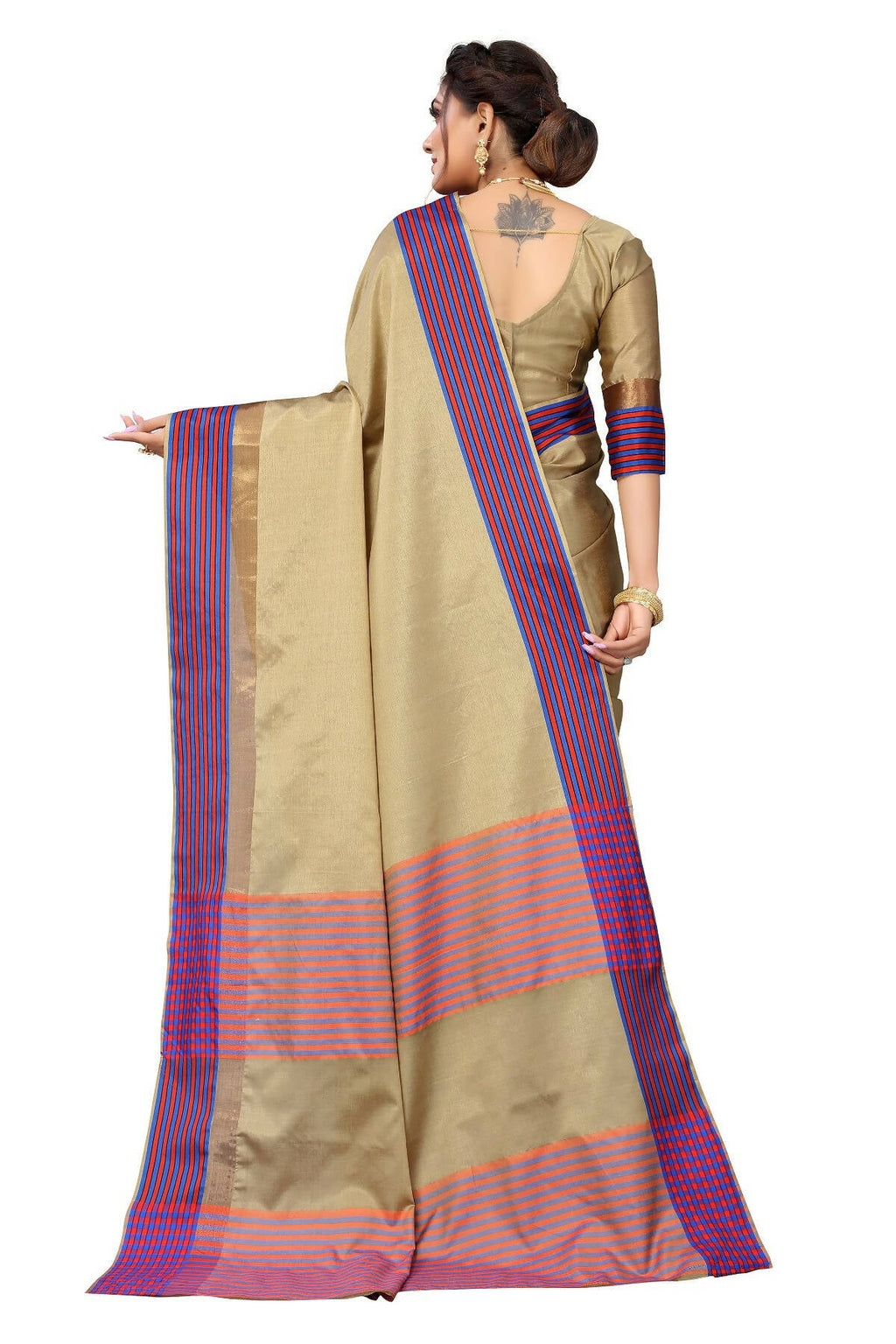 Vamika Ethnic Fire Brown Cotton Silk Saree | Grocsy