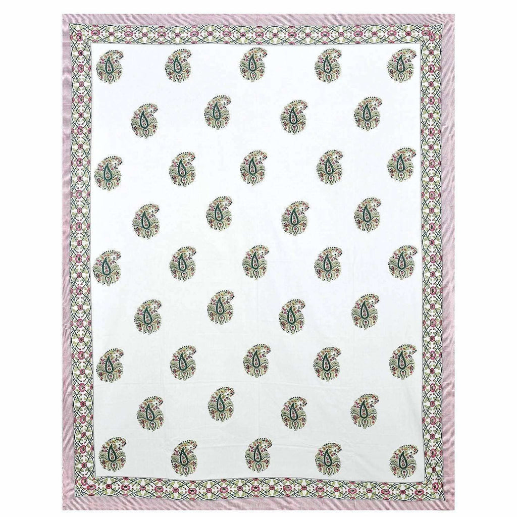 Paisley Hand Block Printed Double 90x108 Inches Bedspread with 2 Pillow Covers | Grocsy
