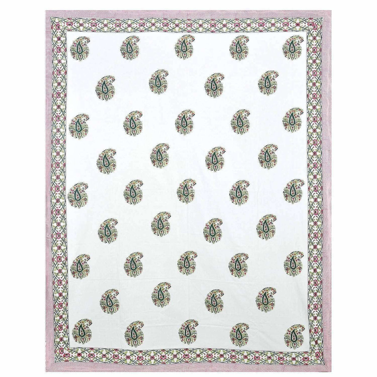 Paisley Hand Block Printed Double 90x108 Inches Bedspread with 2 Pillow Covers | Grocsy