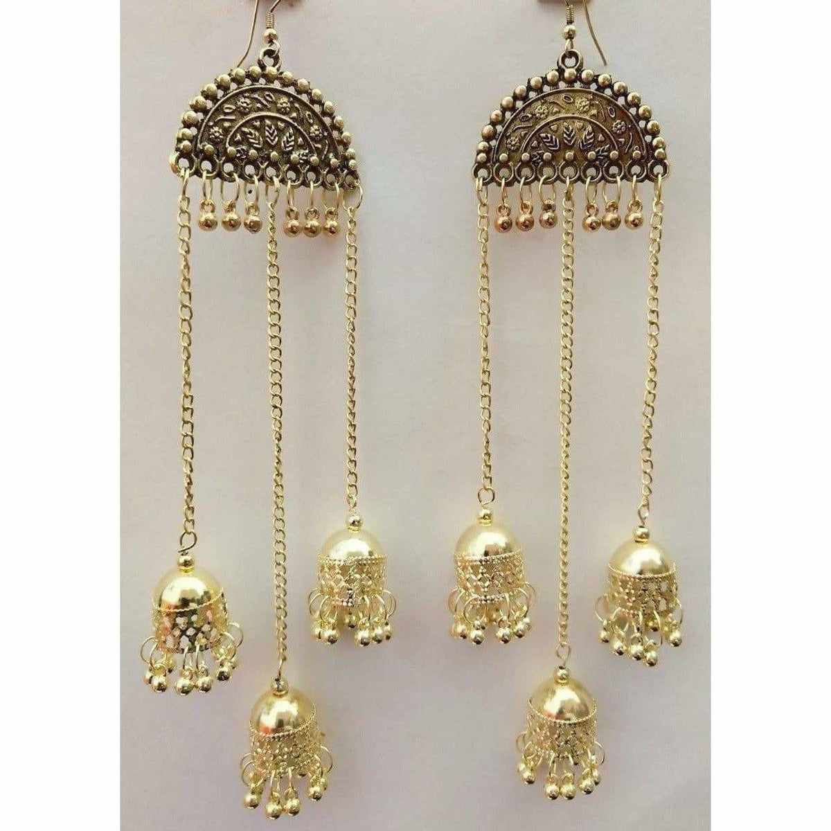 MS Fashion India Antique Gold-Polished Fancy Hanging Jhumka Earrings | Grocsy