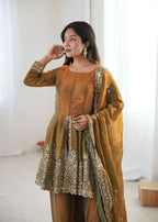 Teeya Creation Olive Color Fendy Satin Silk Embroidery Work Party Wear Salwar Suit | Grocsy