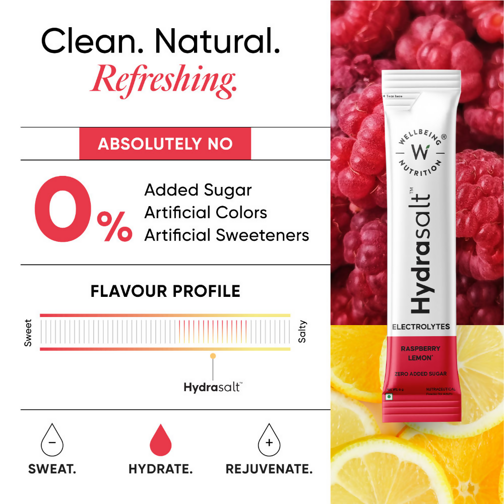 Wellbeing Nutrition Hydrasalt Electrolyte Drink Instant Hydration Raspberry Lemon | Grocsy