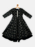 Ahalyaa Black Chanderi Gold Foil Printed Kids Dress For Girls | Grocsy