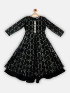 Ahalyaa Black Chanderi Gold Foil Printed Kids Dress For Girls | Grocsy