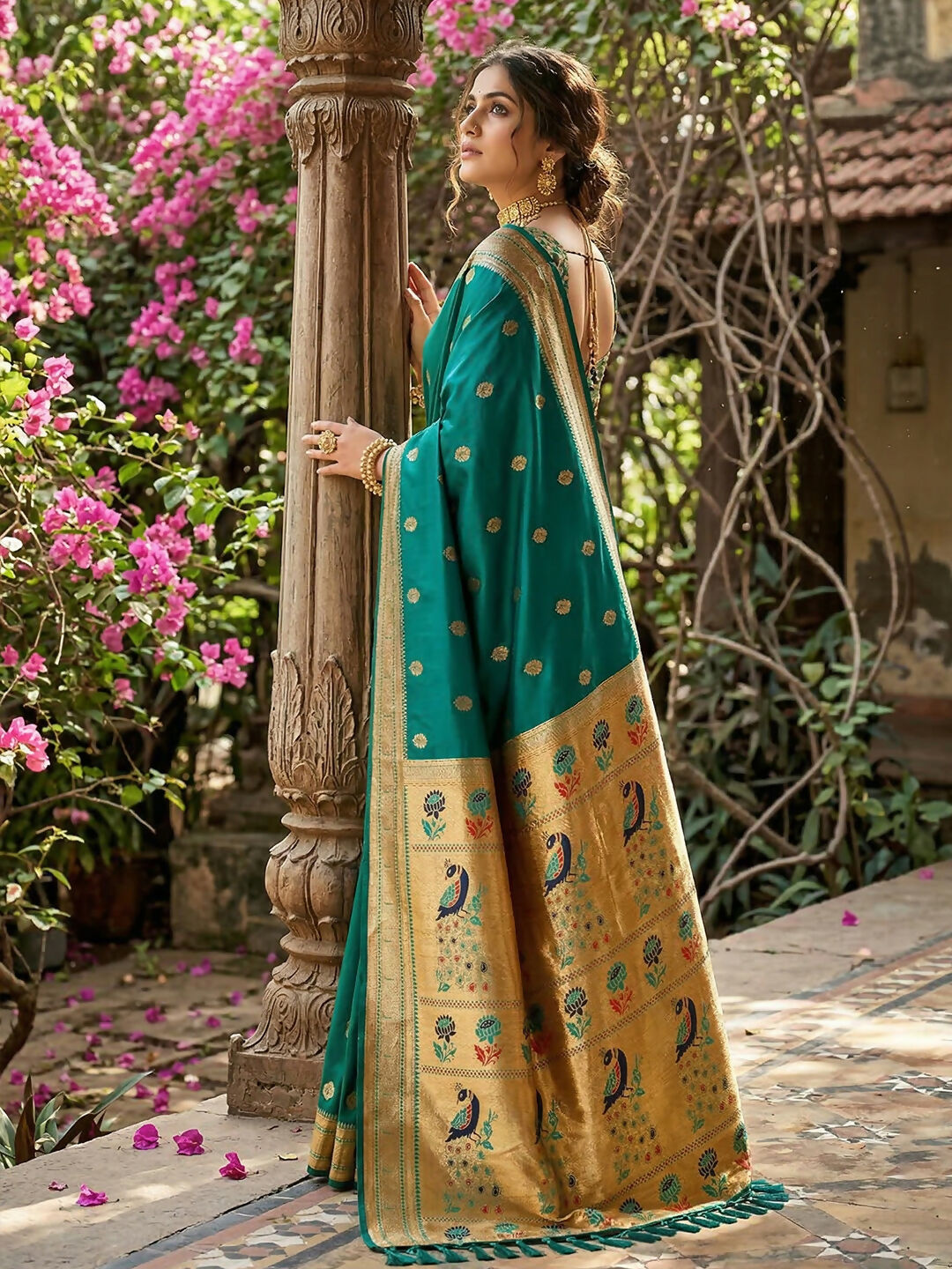 Shree Shyam Fashion Rama Green Soft Silk Saree | Grocsy