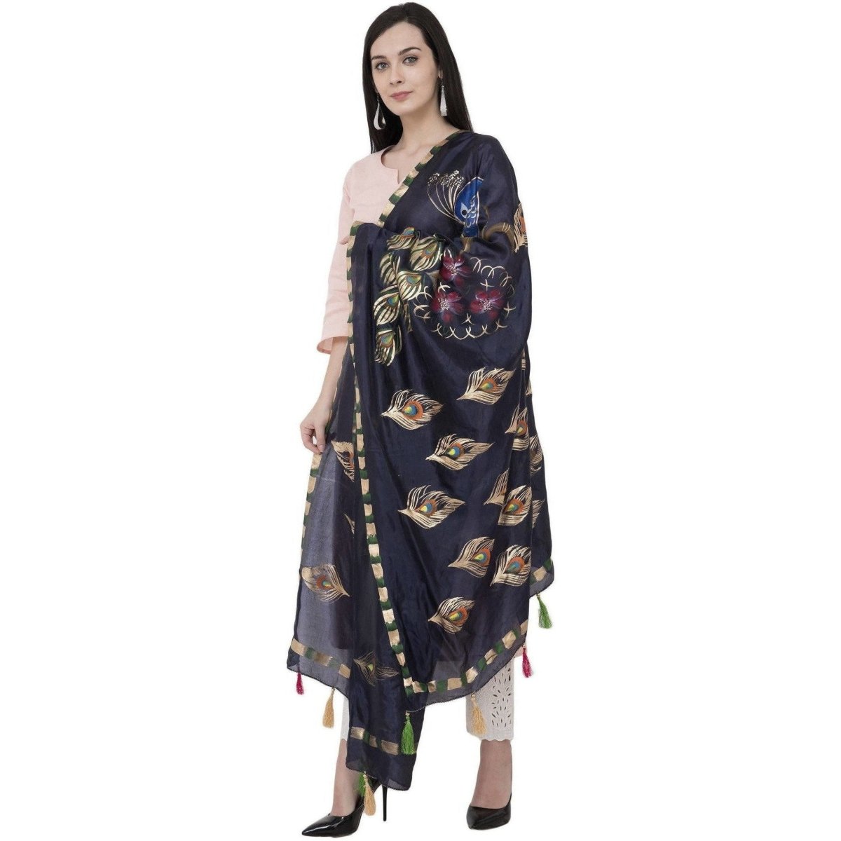 A R Silk Silk Peacock Multi Fancy Dupatta Color Navy Dupatta or Chunni | Grocsy