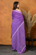 Very Much Indian Pure Cotton Handblock Printed Saree With Natural Dyes - Purple | Grocsy
