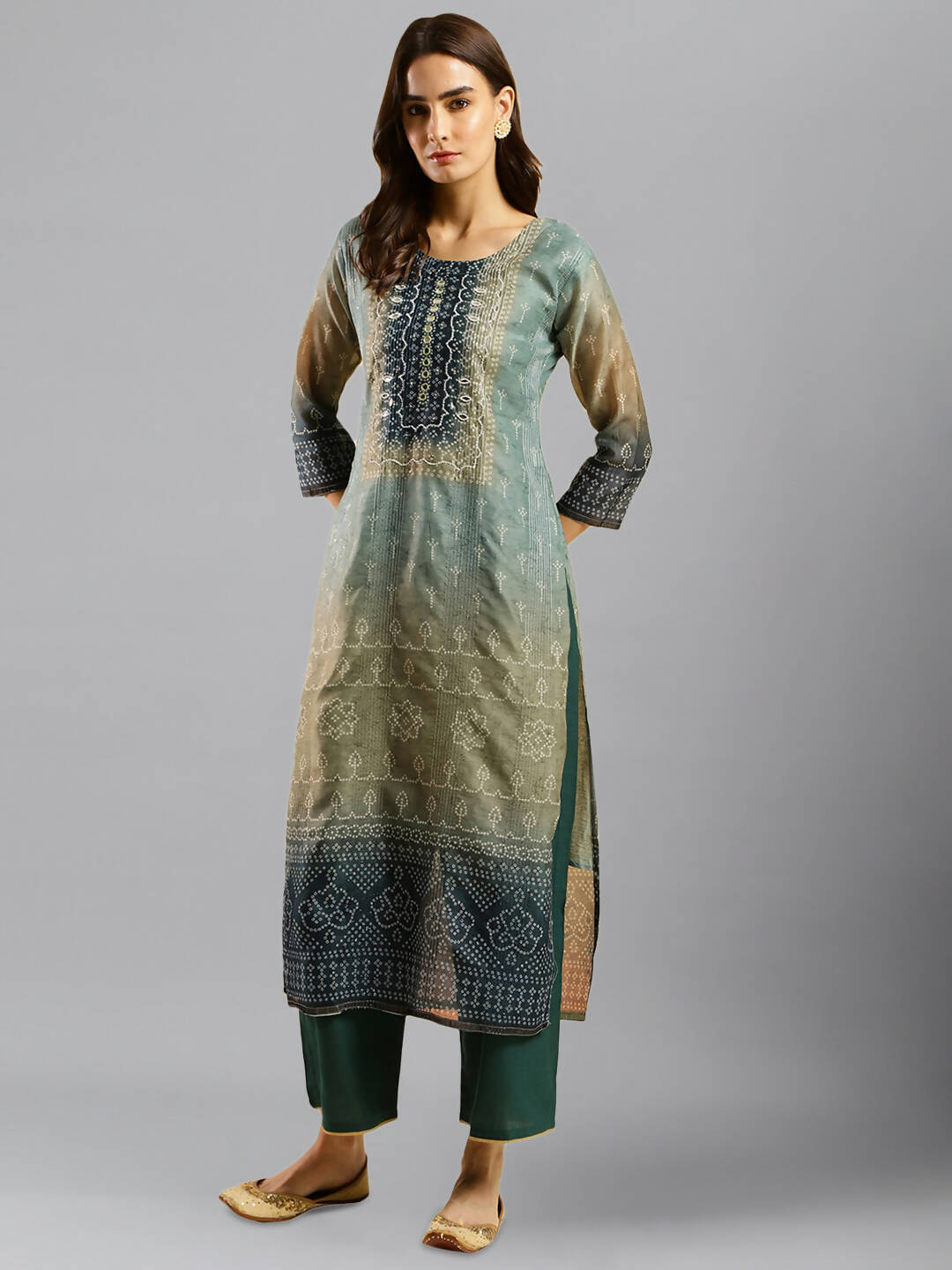 Blue Chinon Digital Printed With Hand Work Kurta - Himanshi | Grocsy