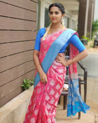 DEIANA'S Beautiful Designer Golden zari Soft Lichi Silk Saree - Pink | Grocsy