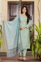 Kaajh Women's Sky Blue Printed Modal Silk Suit Set | Grocsy