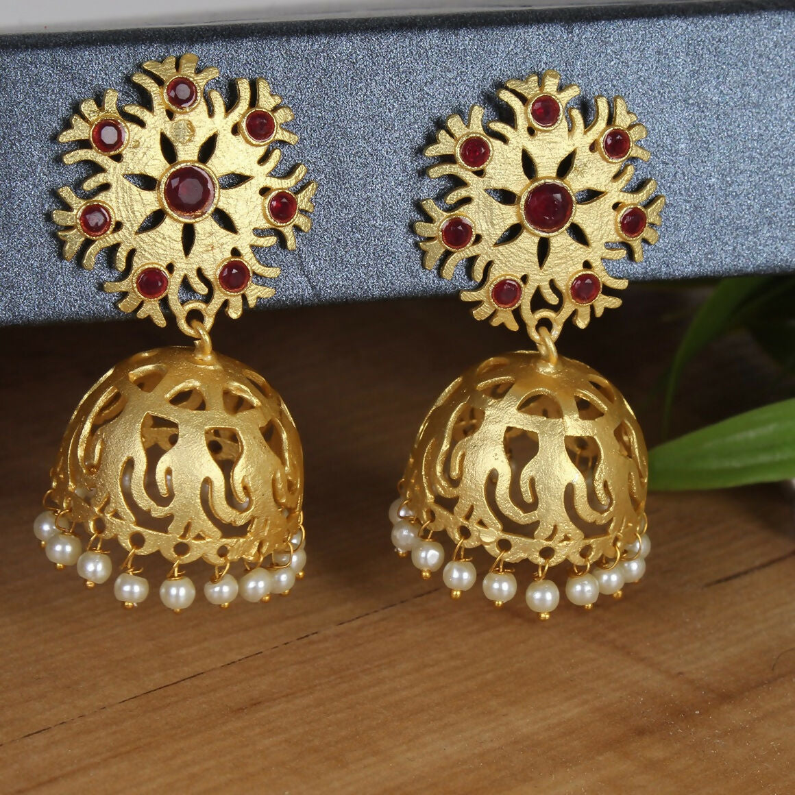Joban Fashion Women Matte Gold Brass Jhumka | Grocsy