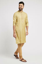 Ethnic India Green Men's Kurta Woven Design Polyester | Grocsy