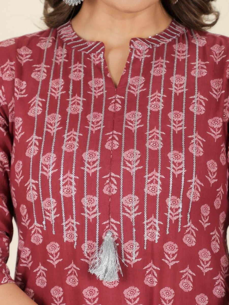 Aramya Straight Soft Cotton Block Print Women's Kurta - Pink | Grocsy
