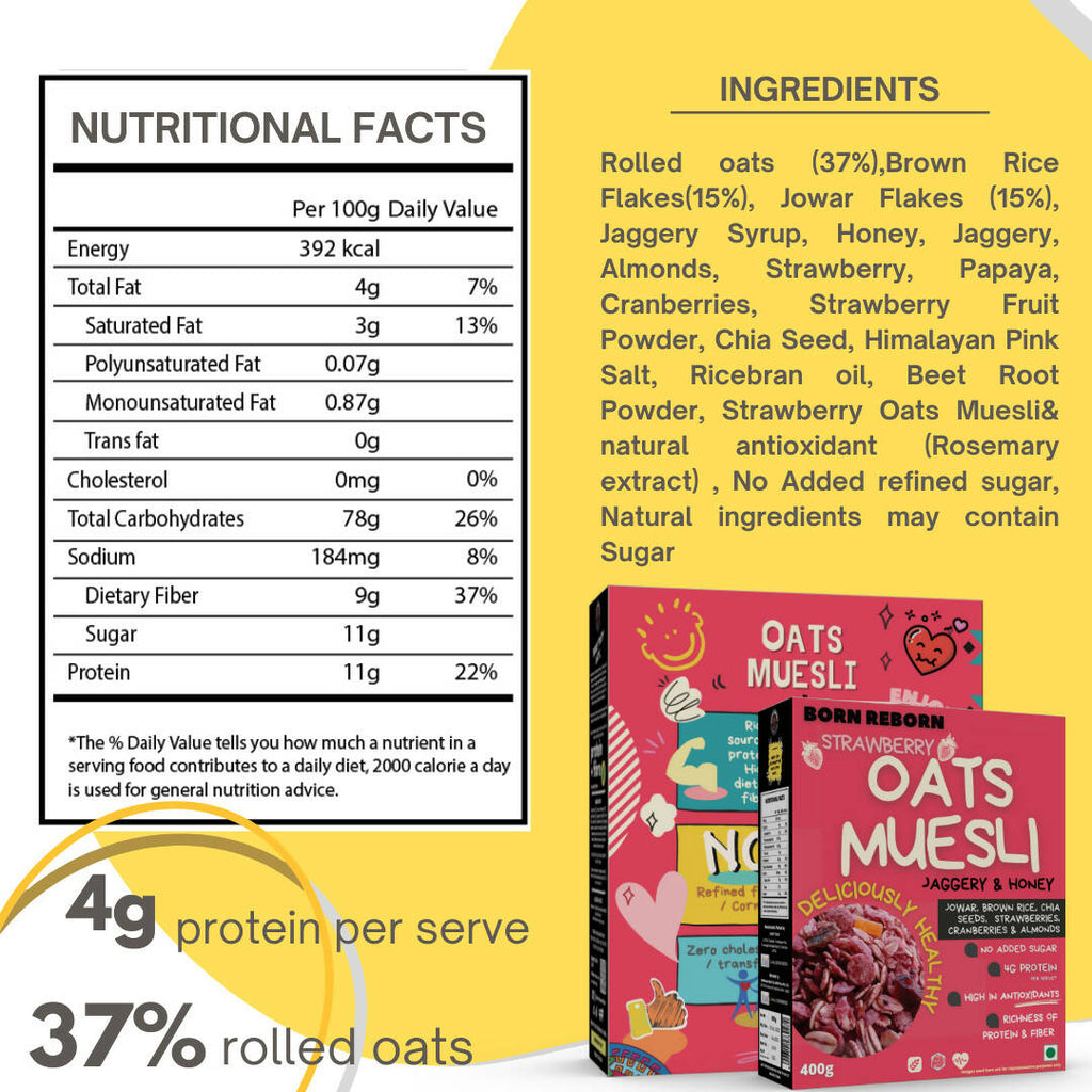 Born Reborn Strawberry Oats & Millets Muesli with Honey and Jaggery | Grocsy