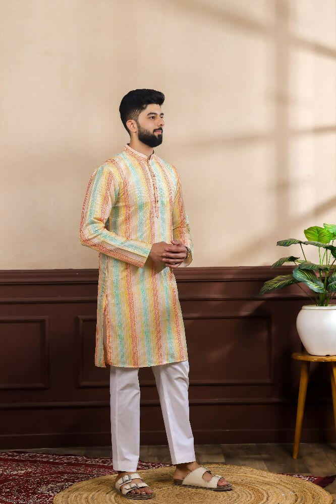 Multy Art Silk Digital Printed, Embroidery Work Kurta Set - Mahotsav | Grocsy