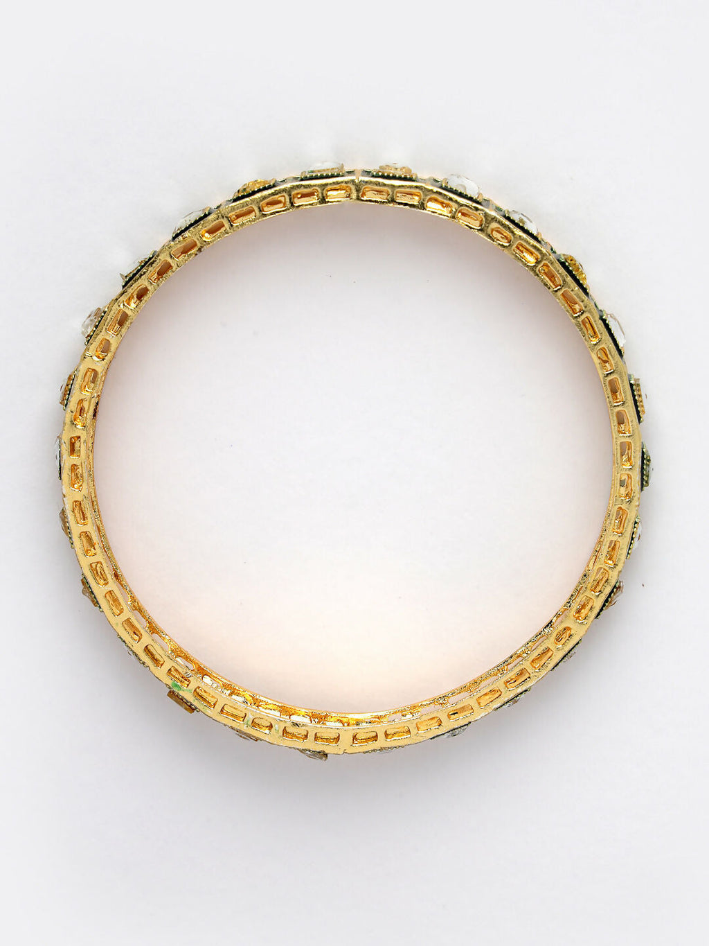 NVR Women's Set Of 4 Gold-Polished Green Kundan-Studded Traditional Bangles | Grocsy