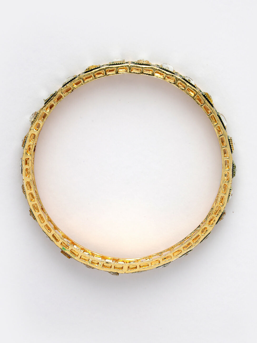 NVR Women's Set Of 4 Gold-Polished Green Kundan-Studded Traditional Bangles | Grocsy