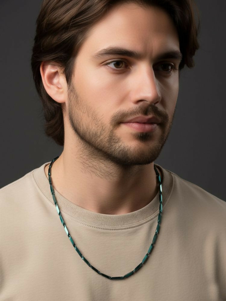 NVR Men's Handcrafted Green Rhodium Plated Chain | Grocsy