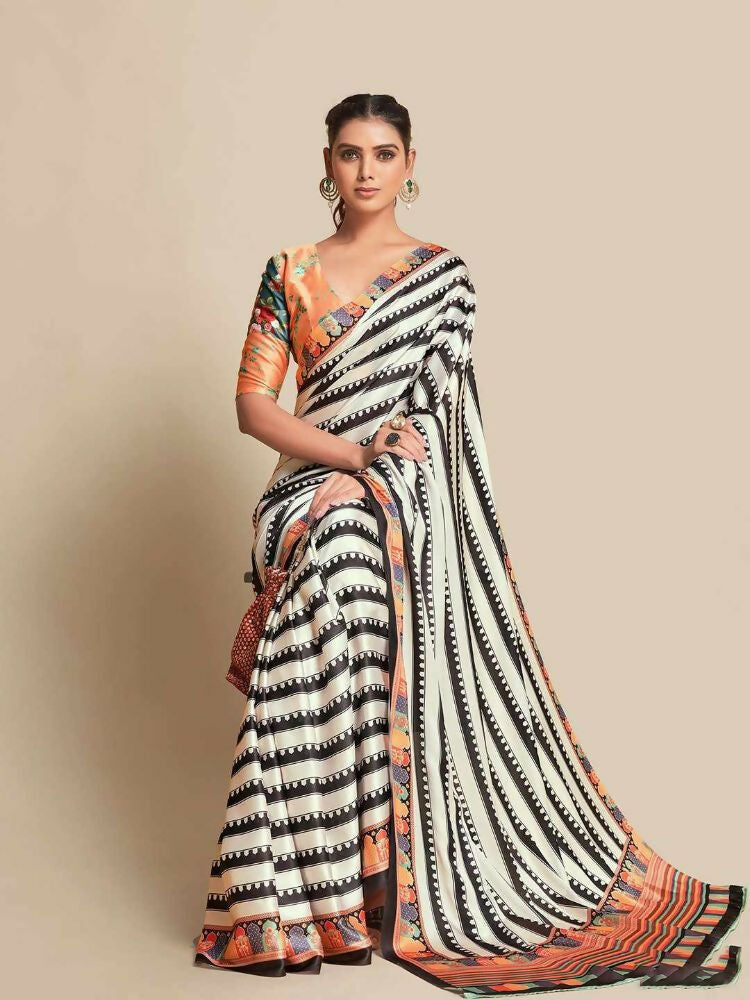 Black Bright Moss Designer Digital Printed Party Wear Saree - Be Verly | Grocsy