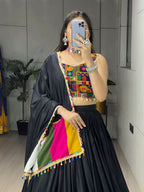 Yash Enterprise Black Rayon Cotton Embroidery Semi Stitched Navratri Chaniya Choli | Grocsy