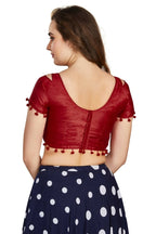 Aastha Fashion Women's Maroon Art Silk Pom Pom Lace Readymade Blouse | Grocsy