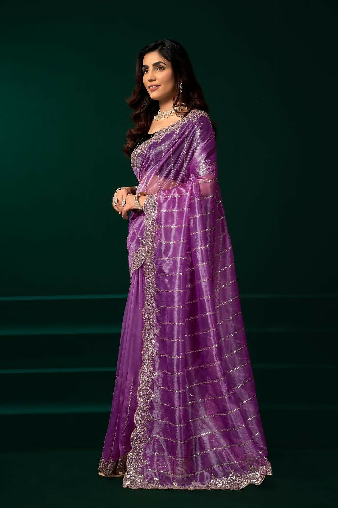 Joban Fashion Lavender Net Party Wear Sarees | Grocsy