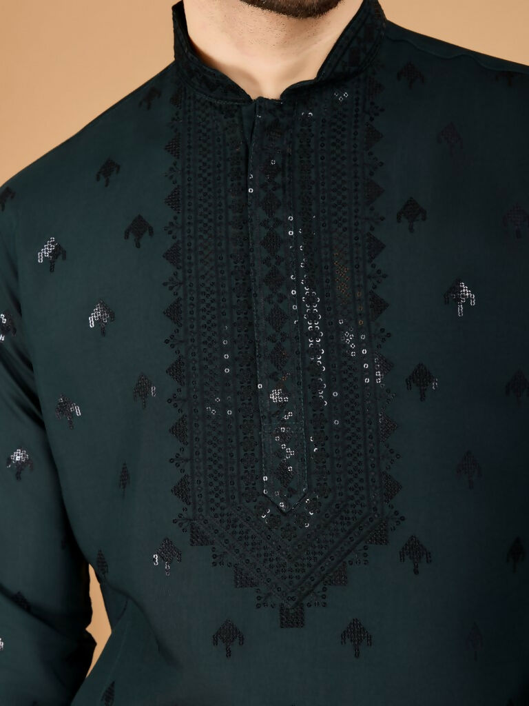 Vastranavya Green Exclusive Festival Wear Viscose Silk Thread with Sequence Embroidered Work Kurta with Dupatta | Grocsy