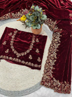 Joban Fashion Maroon 9000 Velvet Party Wear Sarees | Grocsy