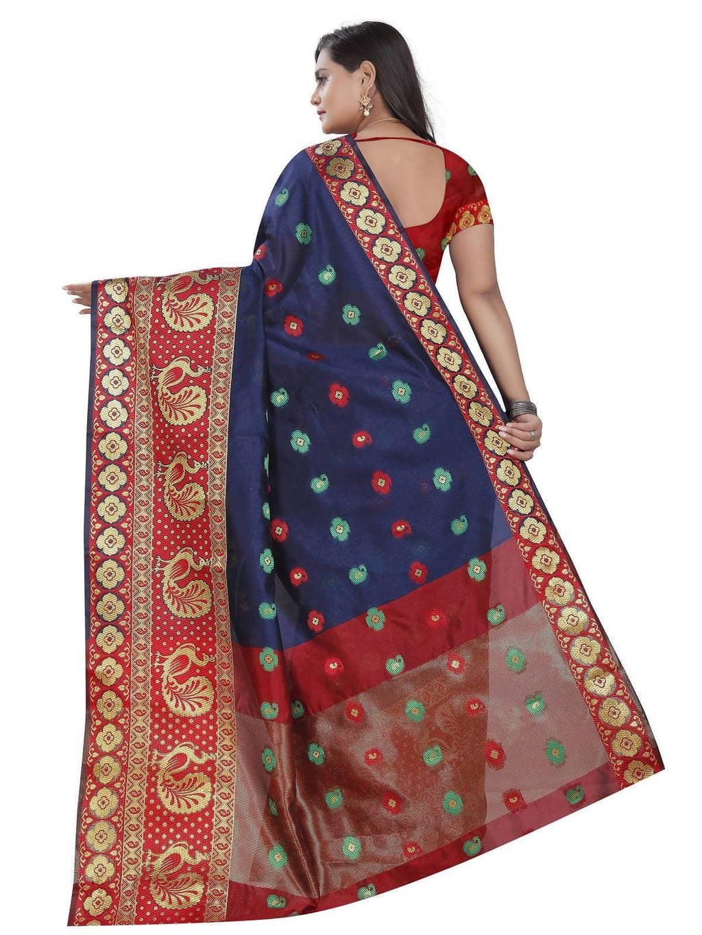 Vamika Banarasi Cotton Silk Navy Blue Weaving Saree | Grocsy