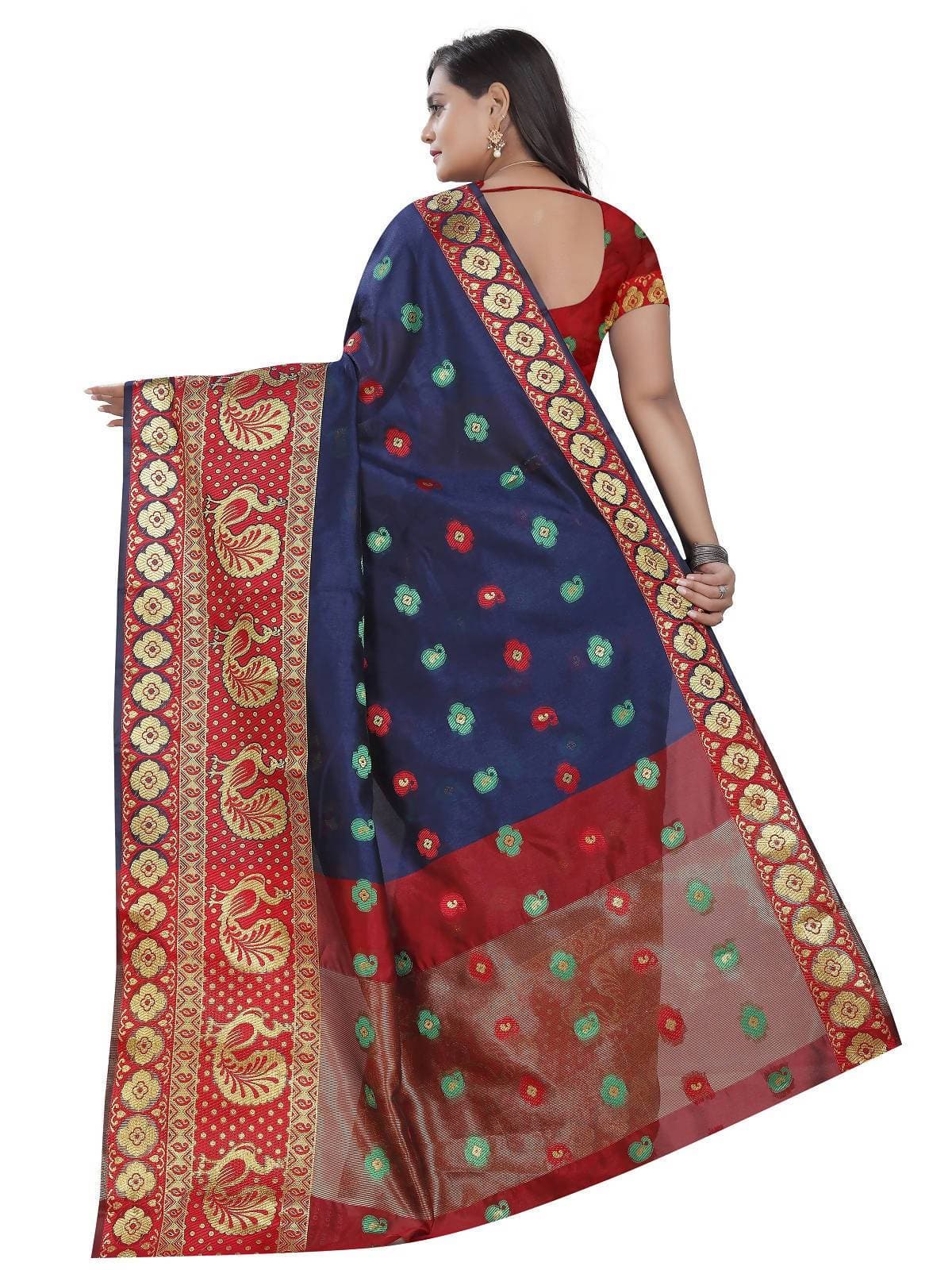 Vamika Banarasi Cotton Silk Navy Blue Weaving Saree | Grocsy