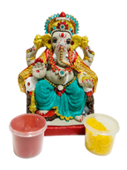 Eco-Friendly Ganesh Idol Small (Non-Toxic Colors) With Kumkum & Akshat | Grocsy