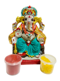 Eco-Friendly Ganesh Idol Small (Non-Toxic Colors) With Kumkum & Akshat - Limited Time Offer | Grocsy