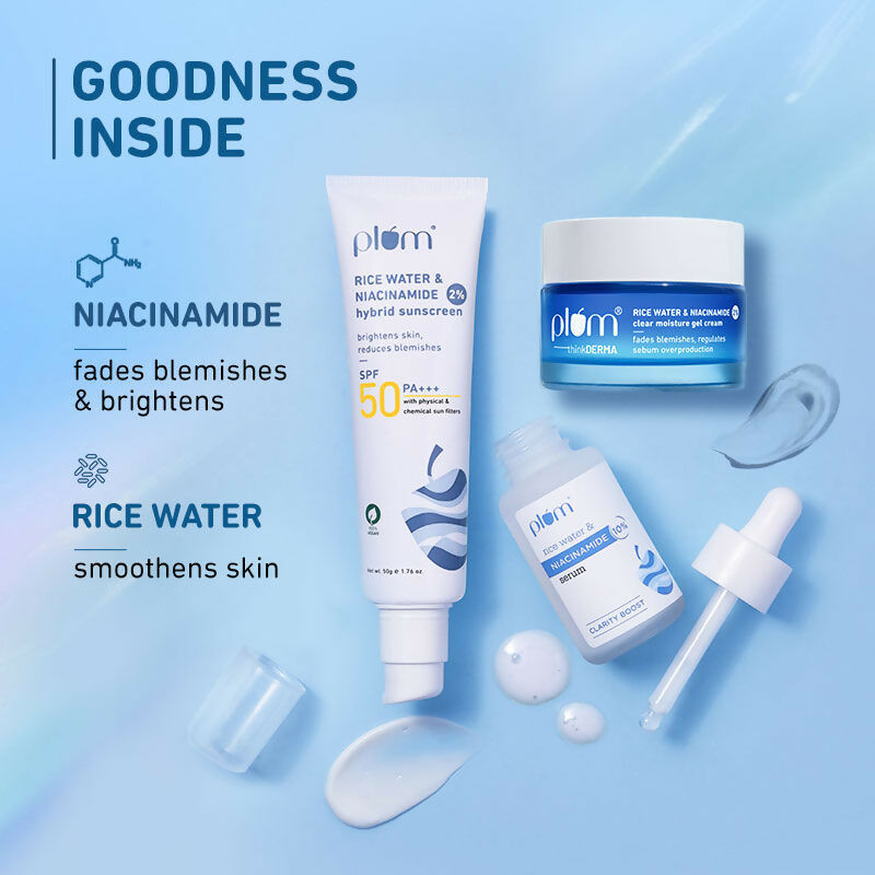 Plum Niacinamide Serum, Moisturizer & Sunscreen Kit For Bright, Blemish-Free, Hydrated Skin | Grocsy