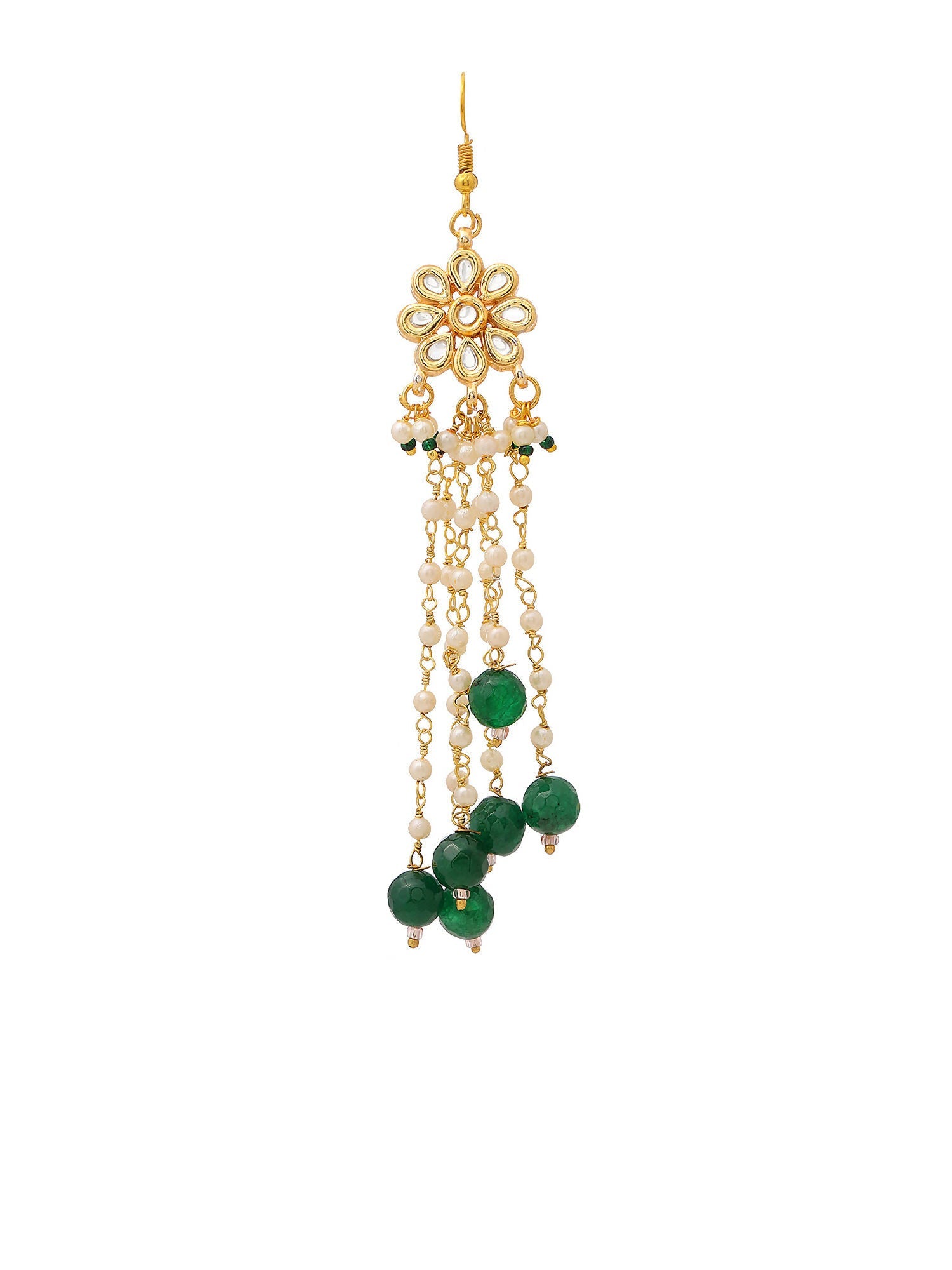 Ruby Raang Gold Flower Kundan & Green Stone Hair Jewelry | Grocsy