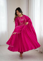 Joban Fashion Dark Pink Kurta Set Chanderi Sequence Embroidery Work | Grocsy