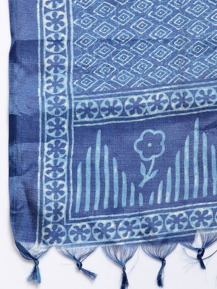 Myshka Women's Blue Cotton Print Casual Dupatta | Grocsy