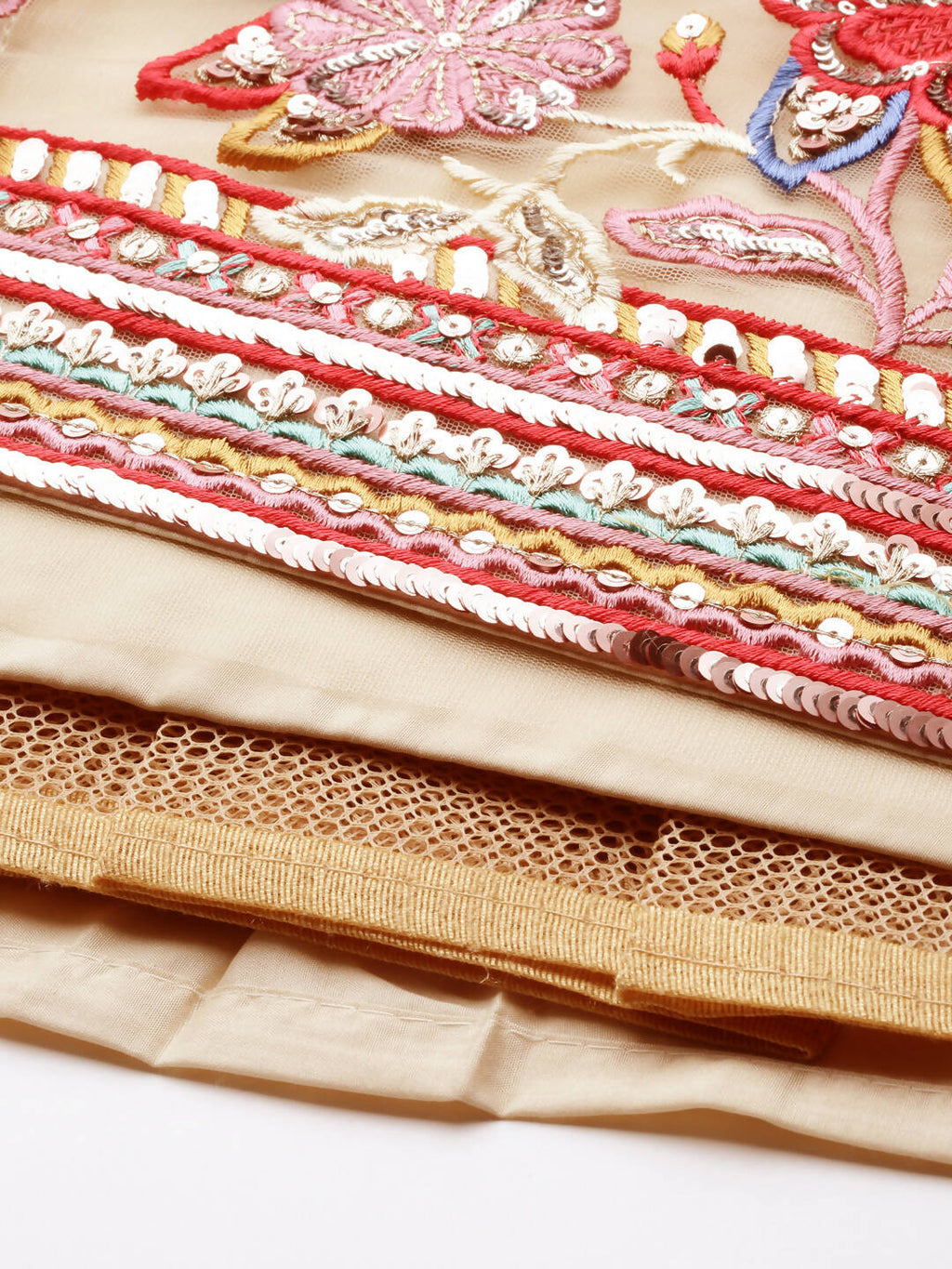 House of Panchhi Cream Net Multi colour Thread & Sequinse Work Lehenga & Blouse, Dupatta | Grocsy
