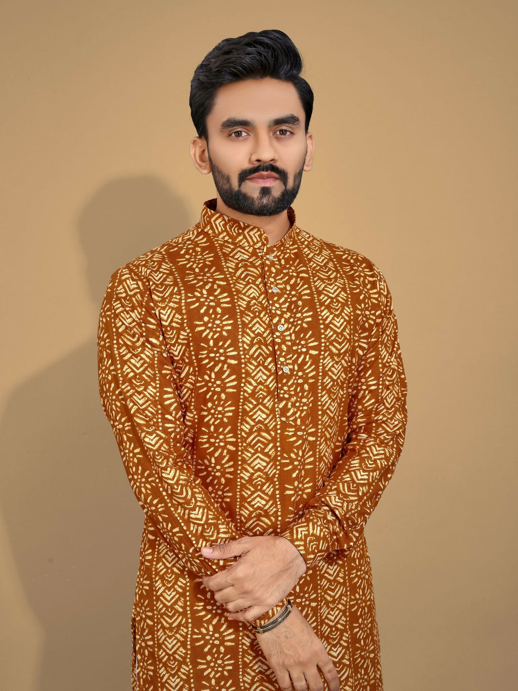 Anaita Mustard Printed Cotton Straight Kurta | Grocsy