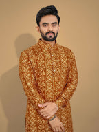 Anaita Mustard Printed Cotton Straight Kurta | Grocsy