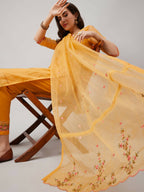 Yellow Organza Embroidered Kurta with Bottom & Dupatta - Salimar | Grocsy