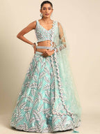 House of Panchhi Turquoise Blue Organza Sequins & Zarkan embroidery Lehenga choli & Dupatta | Grocsy